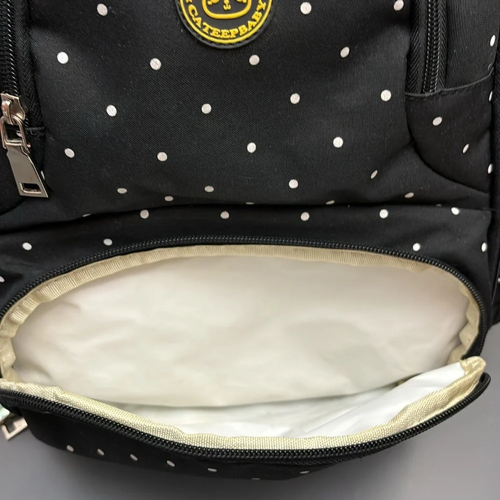 CATEEPBABY Organizer Travel Diaper Backpack black with white polka dots FLAWS! - Picture 8 of 11